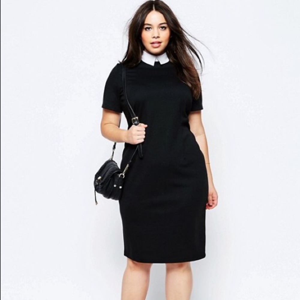 Asos Curve Pencil Dress with white collar .